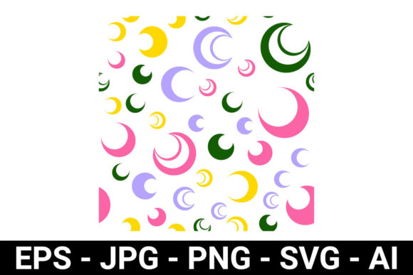 Colorful Crescent Moon Seamless Pattern Graphics