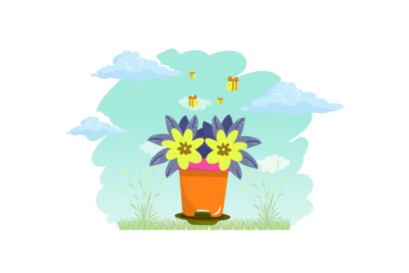 Flower Decorative in Pots Sky Cloud Graphics