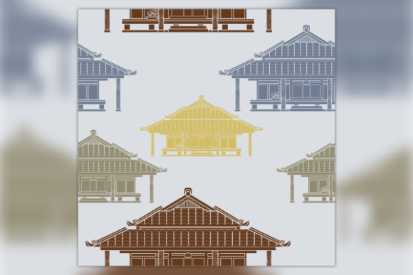Japanese House Seamless Pattern